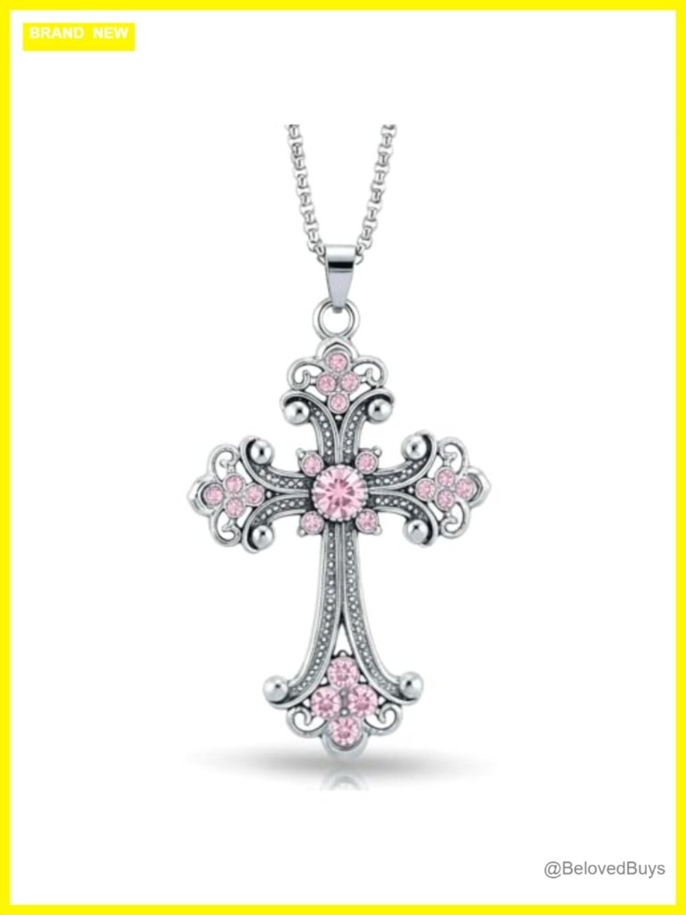 Chunky Gothic Cross Pendant Necklace Stainless Steel 24" Statement
